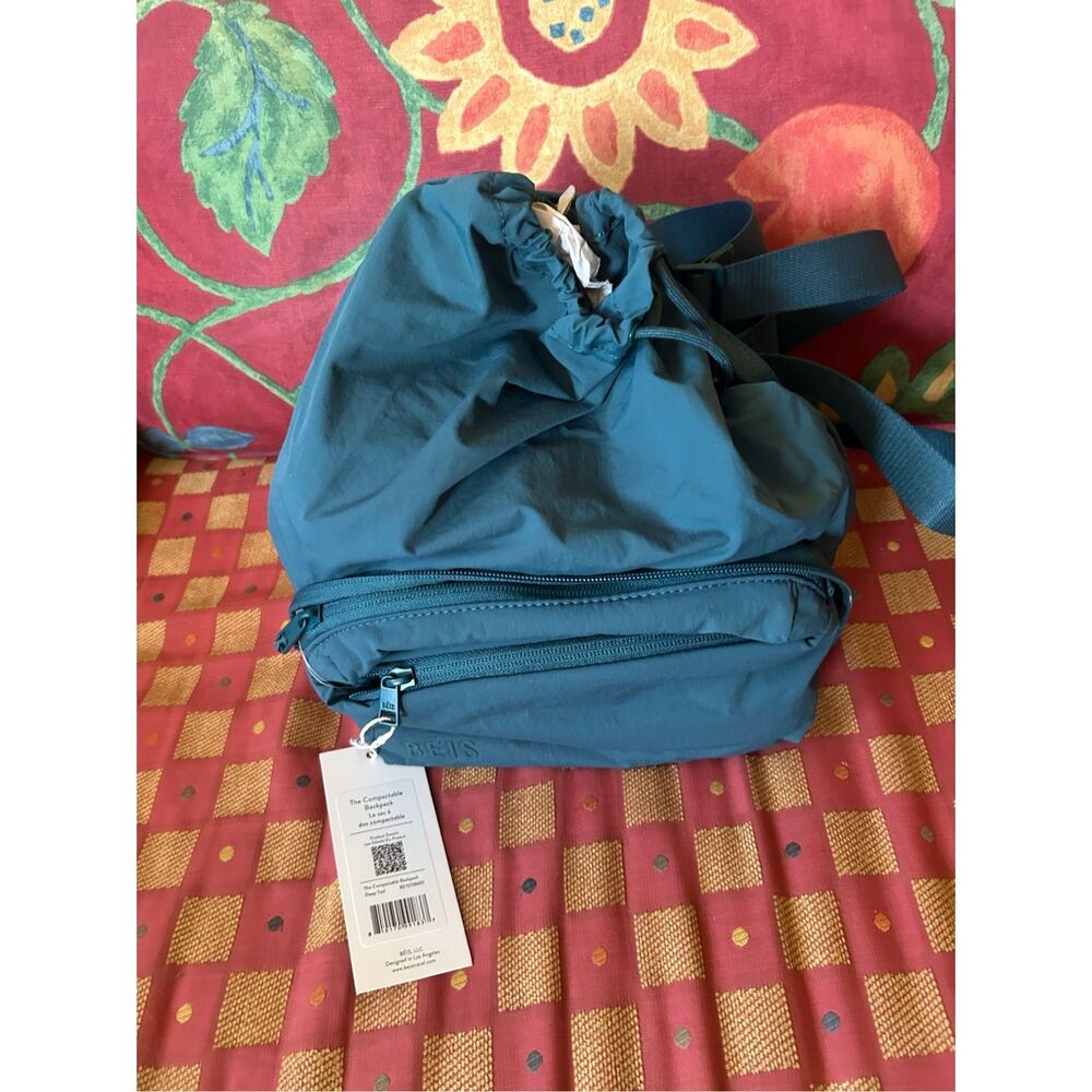 NWT Beis The Compactible Backpack in Deep Teal